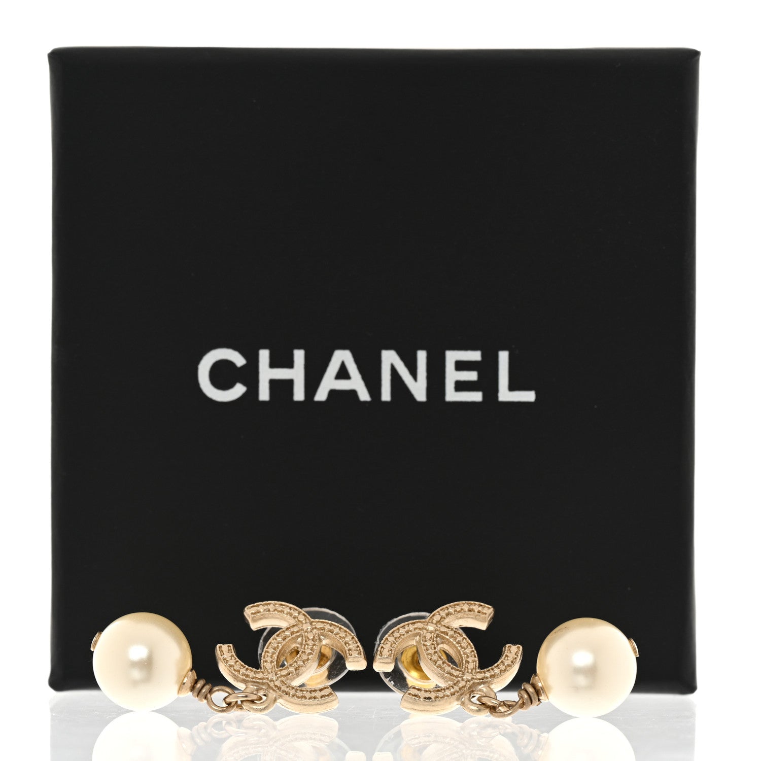 Chanel Crystal Pearl CC Drop Earrings Gold 5 of 5