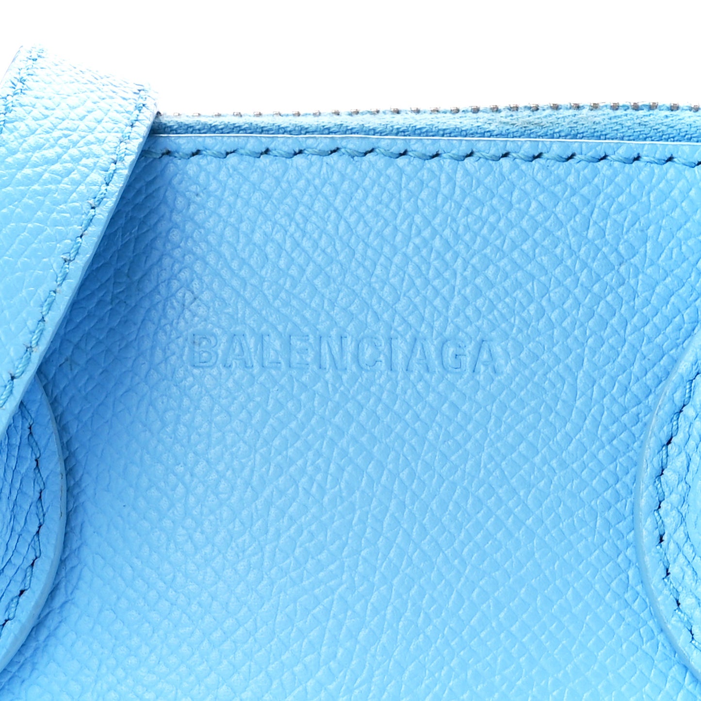 Signature Grained Calfskin Logo XXS Ville Top Handle Bag Baby Blue Black