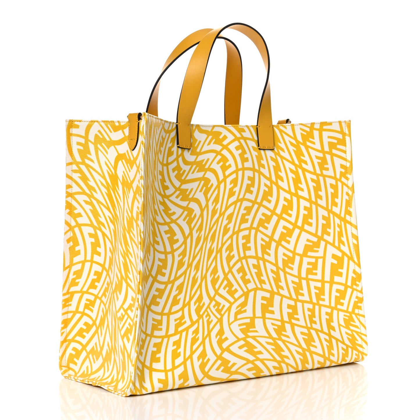 X SARAH COLEMAN Glazed Canvas Vitello King FF Vertigo Shopping Tote Bag Mimosa White