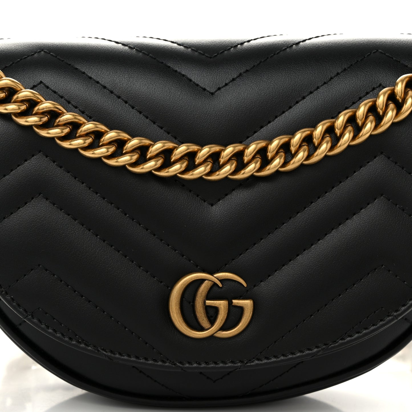 Calfskin Matelasse Mini GG Marmont Chain Half Moon Crossbody Bag Black