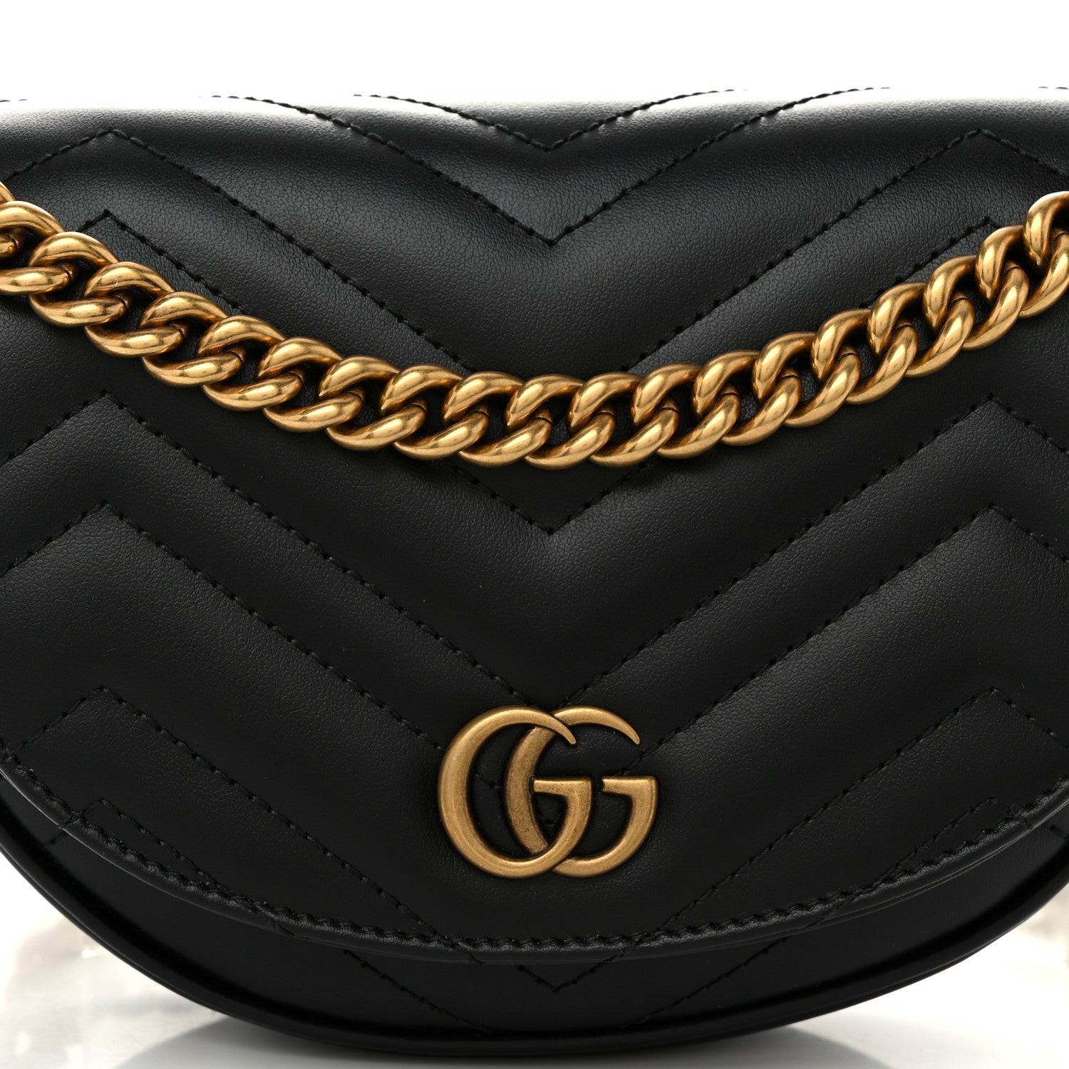 Gucci Calfskin Matelasse Mini GG Marmont Chain Half Moon Crossbody Bag Black 8 of 11