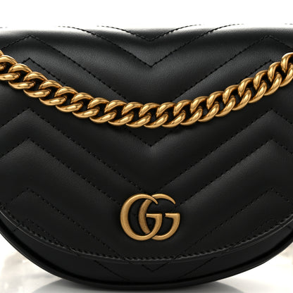 Gucci Calfskin Matelasse Mini GG Marmont Chain Half Moon Crossbody Bag Black 8 of 11