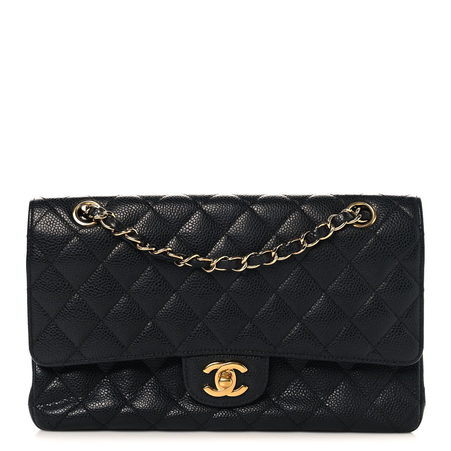 Caviar Quilted Medium Double Flap Black