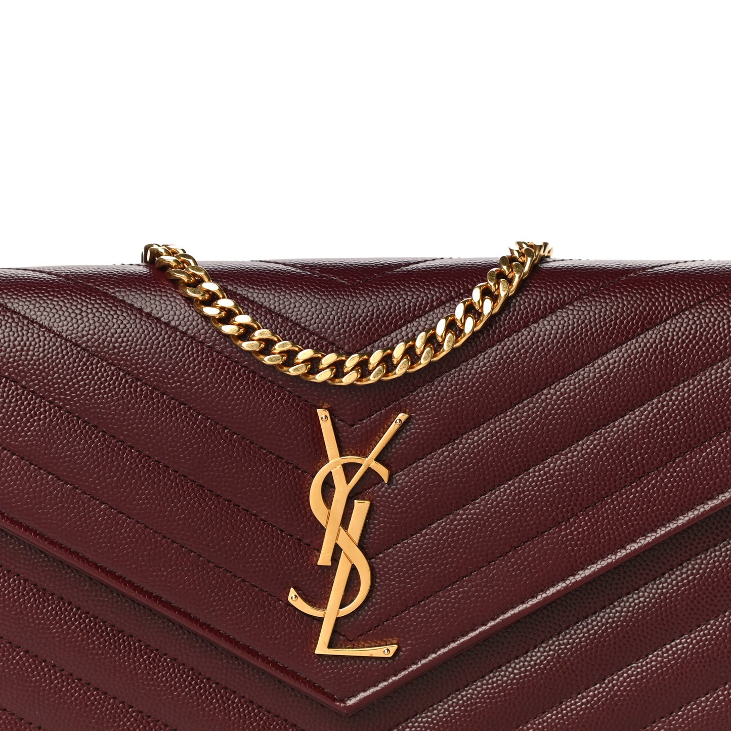 Grain De Poudre Matelasse Chevron Monogram Chain Wallet Rouge Legion