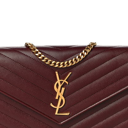Saint Laurent Grain De Poudre Matelasse Chevron Monogram Chain Wallet Rouge Legion 8 of 11