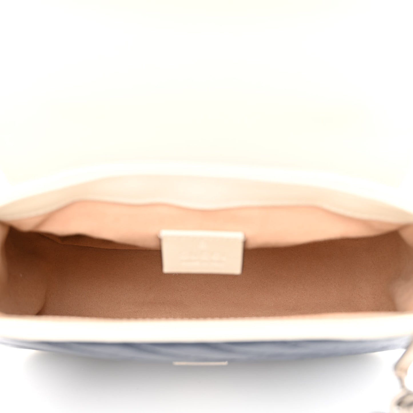 Vintage Effect Calfskin Matelasse Diagonal Mini Torchon GG Marmont Top Handle Shoulder Bag Blue Agata Mystic White