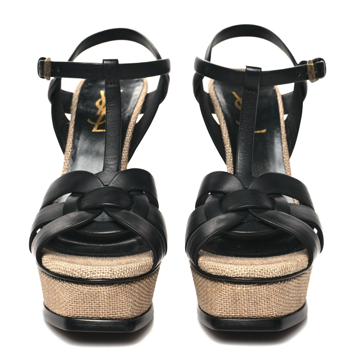 Calfskin Canvas Tribute 105 Platform Sandals 37.5 Black