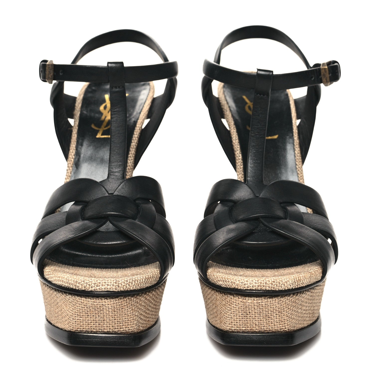Saint Laurent Calfskin Canvas Tribute 105 Platform Sandals 37.5 Black 2 of 10