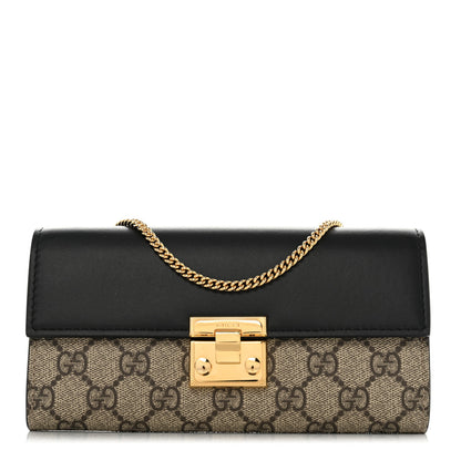 Gucci GG Supreme Monogram Moon Calfskin Padlock Continental Chain Wallet Beige Ebony Black 1 of 8