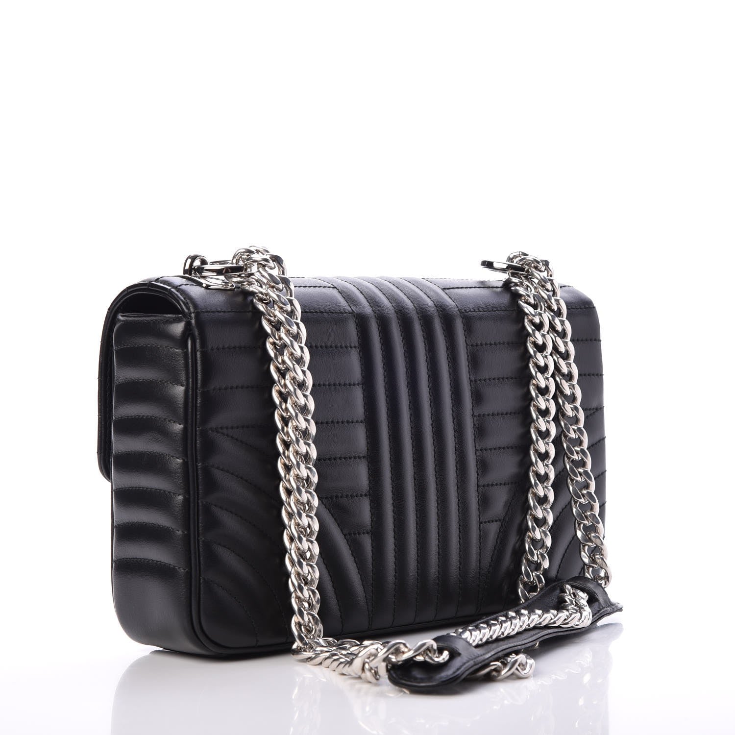 Prada Soft Calfskin Impunture Diagramme Medium Chain Flap Shoulder Bag Black 3 of 6