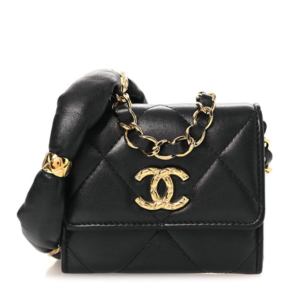Chanel Lambskin Pearl Quilted CC Flap Card Holder With Chain  Black 1 of 11