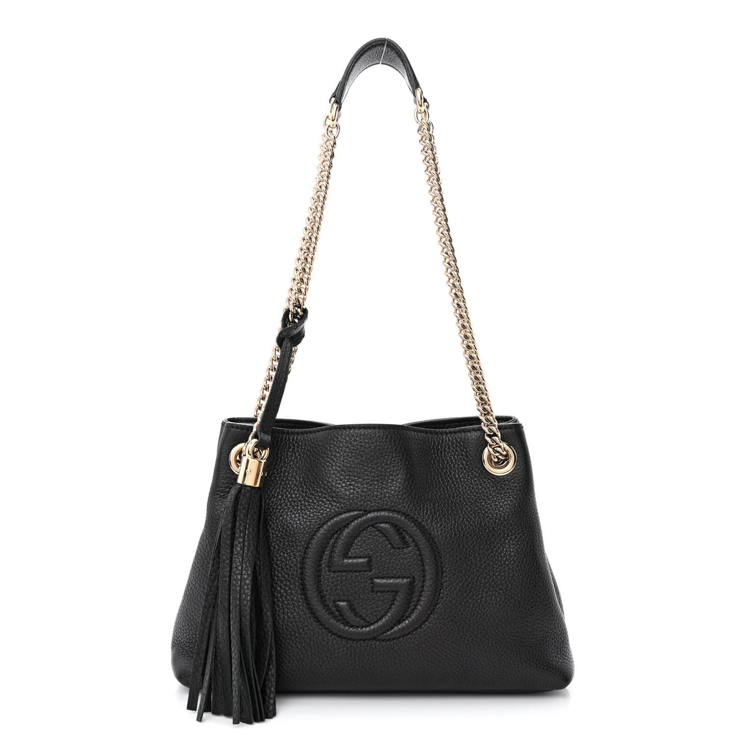 Pebbled Calfskin Small Soho Chain Shoulder Bag Black