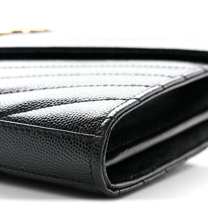 Saint Laurent Grain De Poudre Matelasse Chevron Monogram Chain Wallet Black 30 of 34