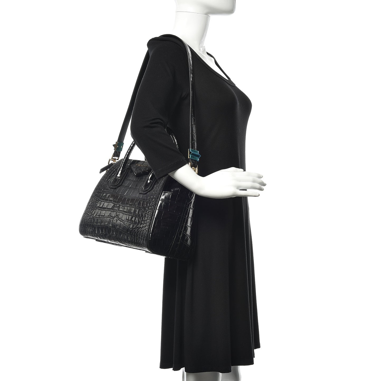 Calfskin Crocodile Embossed Small Antigona Black