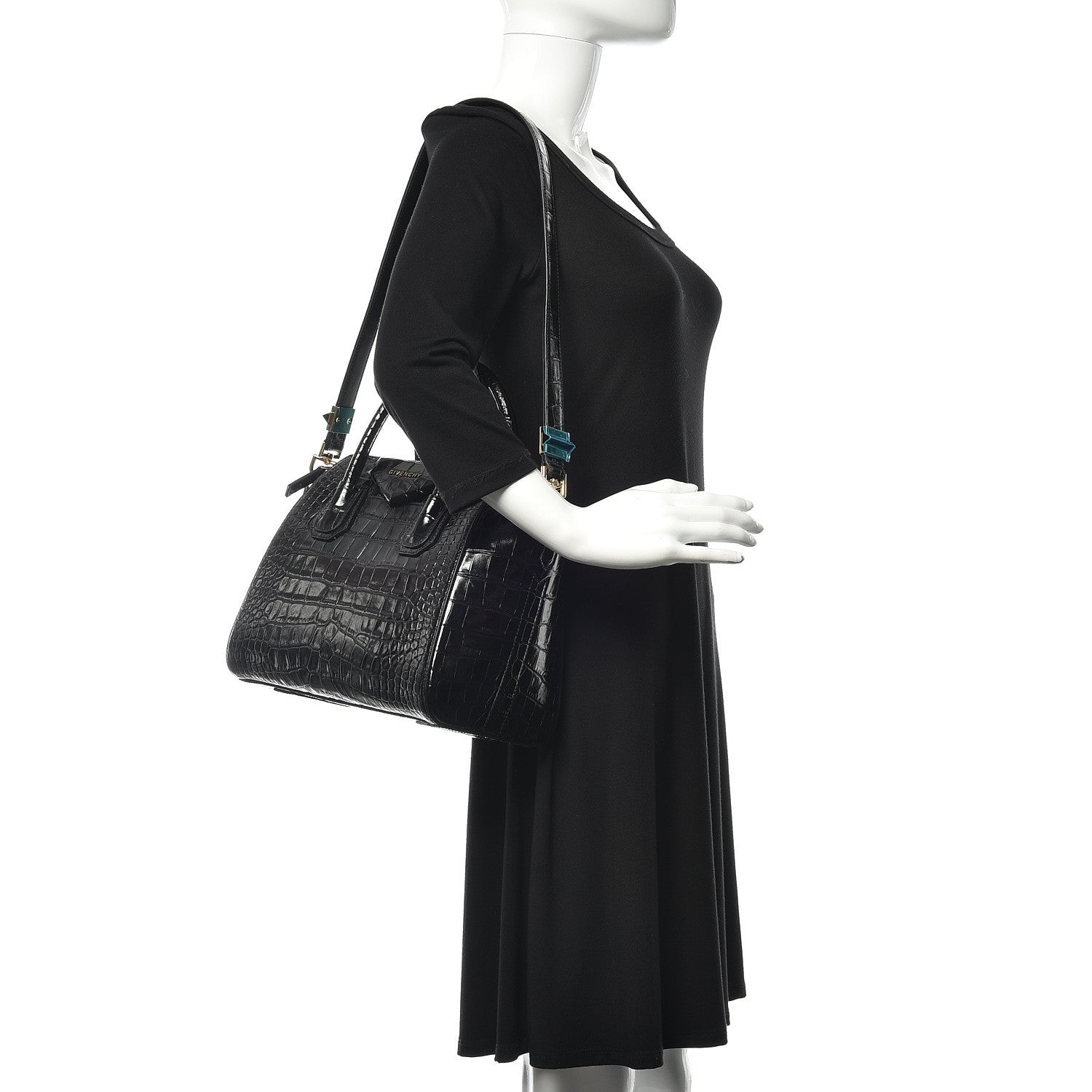 Givenchy Calfskin Crocodile Embossed Small Antigona Black 2 of 9