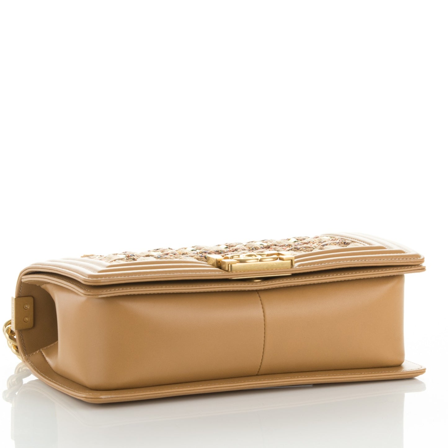 Iridescent Tweed Lambskin Medium Boy Flap Dark Beige