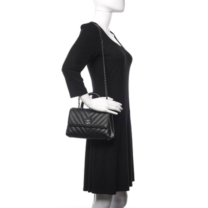Chanel Caviar Chevron Quilted Mini Coco Handle Flap Black 2 of 12