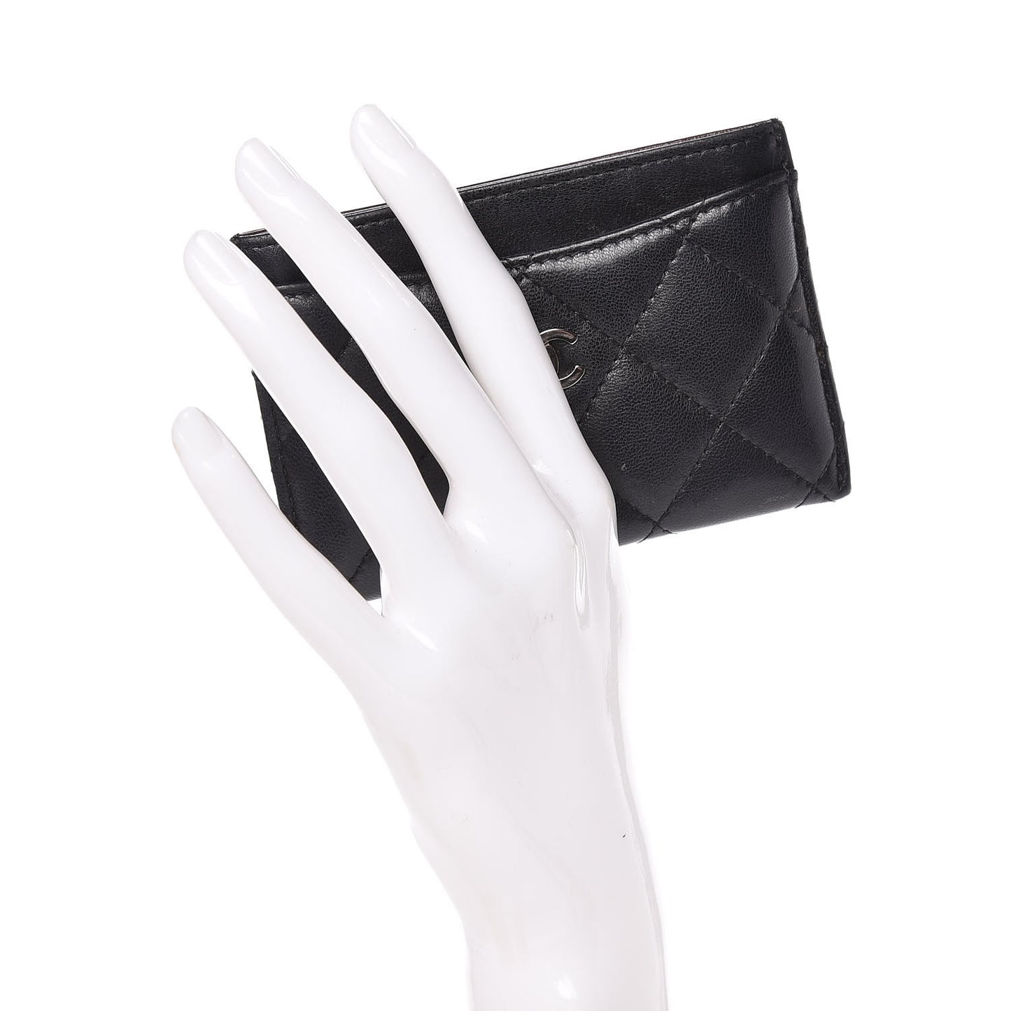 Lambskin Quilted Card Holder Black