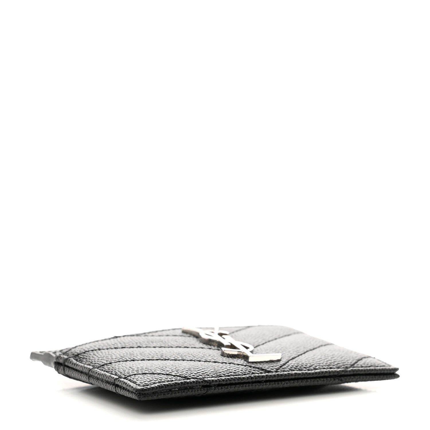 Saint Laurent Grain De Poudre Matelasse Chevron Monogram Credit Card Case Black 4 of 8