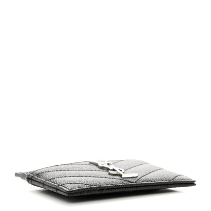 Saint Laurent Grain De Poudre Matelasse Chevron Monogram Credit Card Case Black 4 of 8