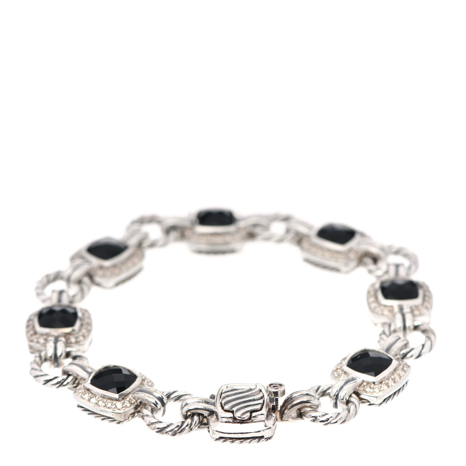 David Yurman Sterling Silver Diamond Black Onyx Albion Cable Link Bracelet 2 of 4