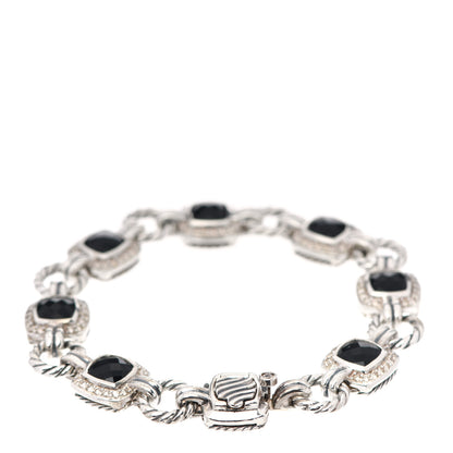 David Yurman Sterling Silver Diamond Black Onyx Albion Cable Link Bracelet 2 of 4