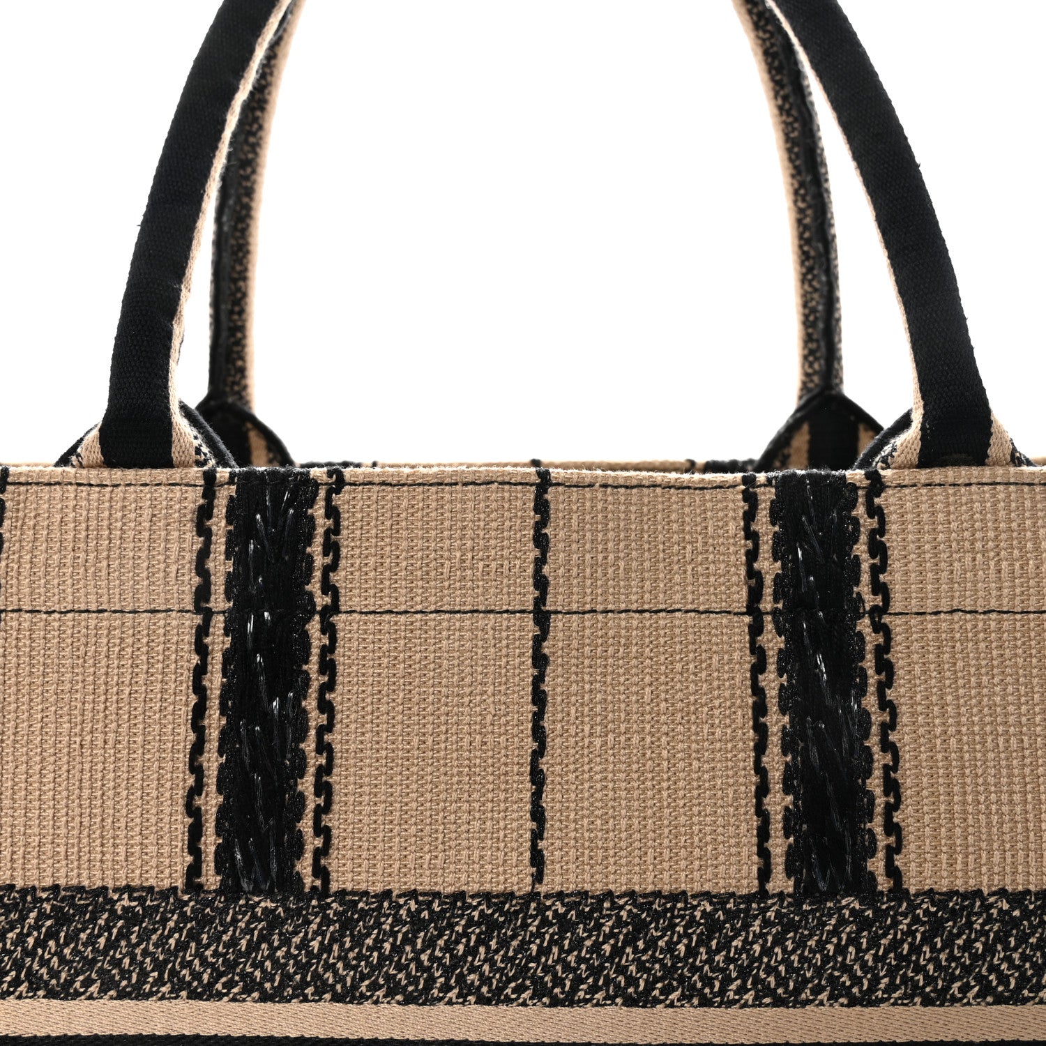Christian Dior Canvas Embroidered Medium Bayadere Book Tote Black Beige 8 of 10