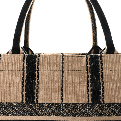 Christian Dior Canvas Embroidered Medium Bayadere Book Tote Black Beige 8 of 10