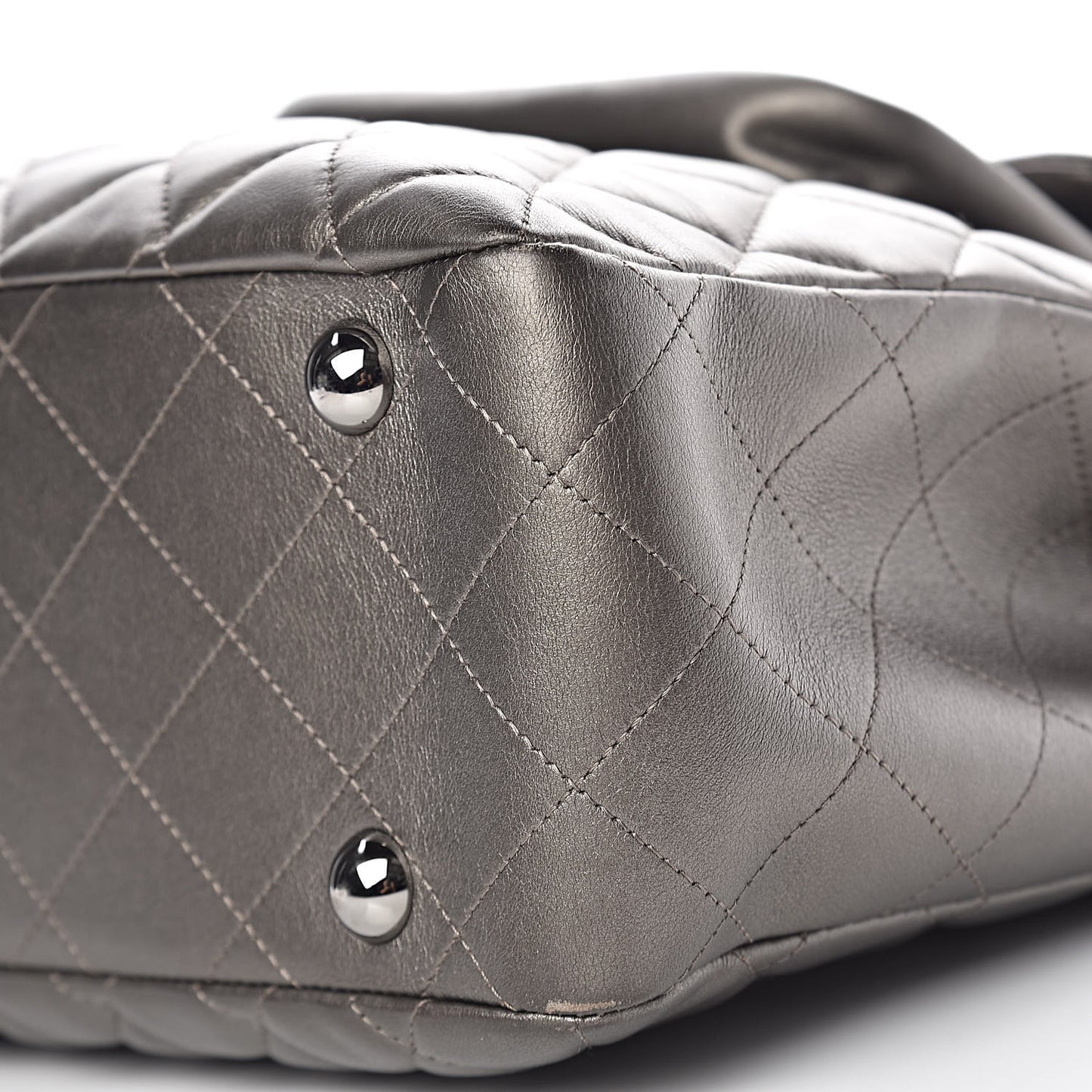 Metallic Calfskin Quilted Flap Tote Dark Silver