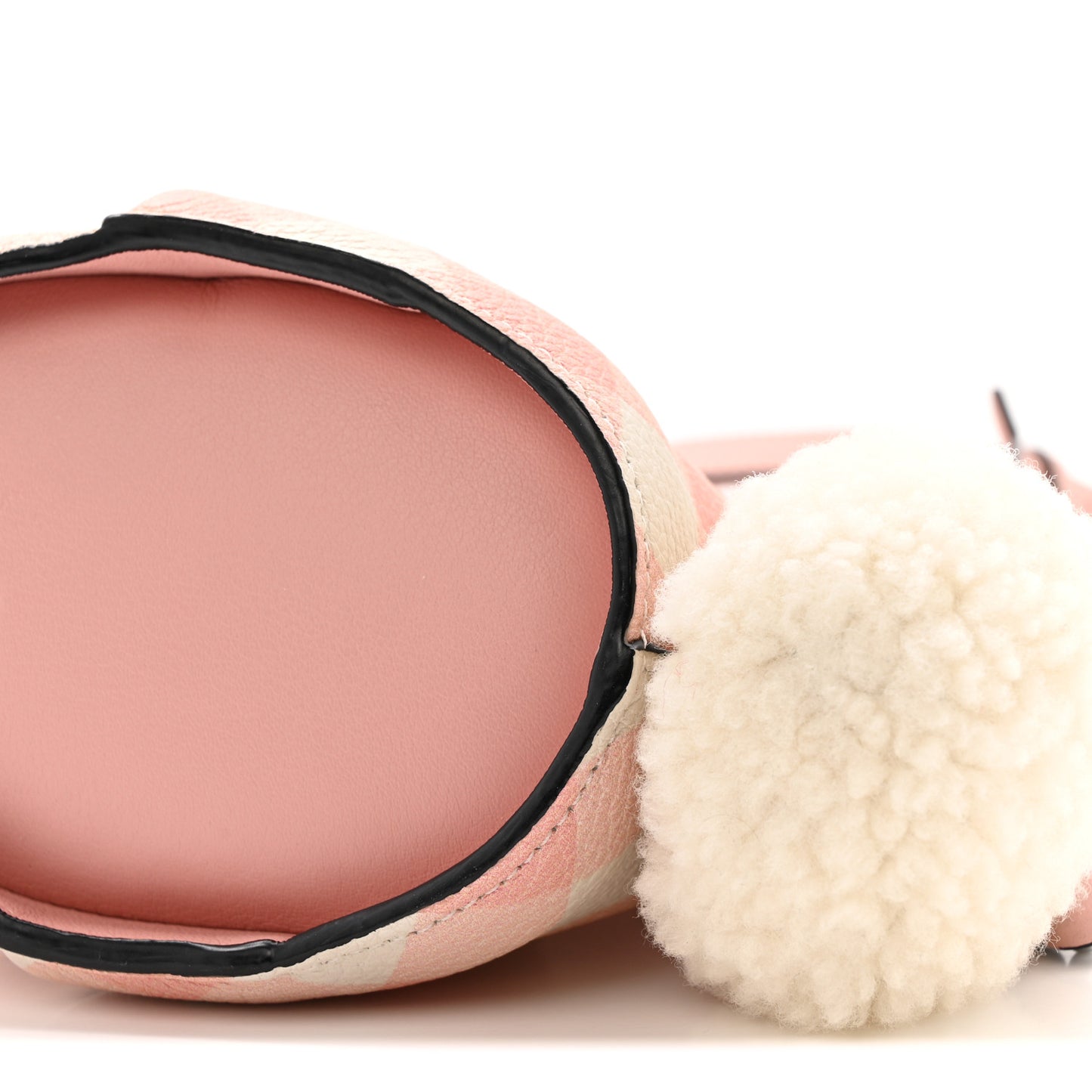 Calfskin Shearling Gingham Mini Bunny Crossbody Bag Pink