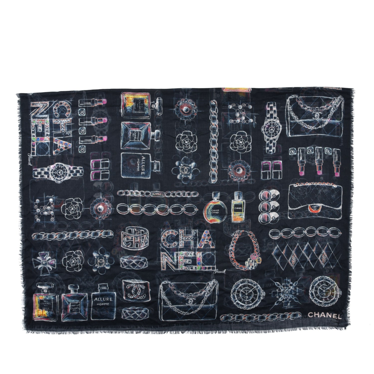 Chanel Cashmere Silk Icon Scarf Blue 1 of 4