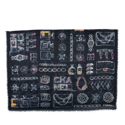 Chanel Cashmere Logo Icon Shawl Blue 1 of 4