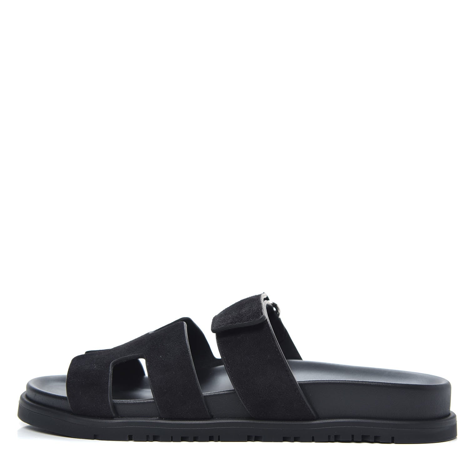 Hermes Suede Goatskin Womens Chypre Sandals 37 Black 1 of 9