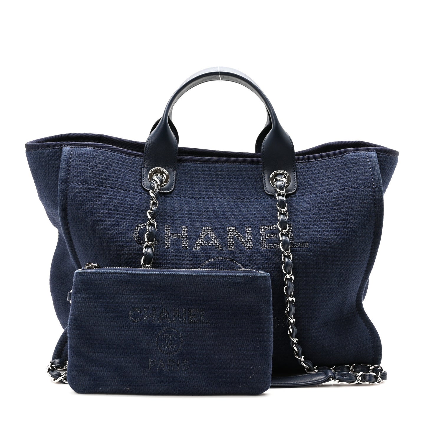 Mixed Fibers Calfskin Medium Deauville Tote Dark Blue