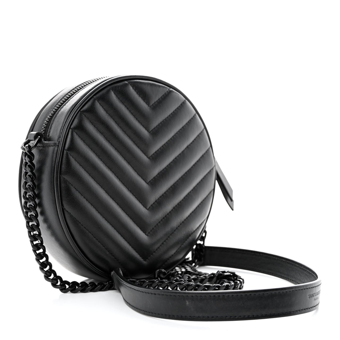 Calfskin Matelasse Chevron Round Vinyle Camera Bag Black