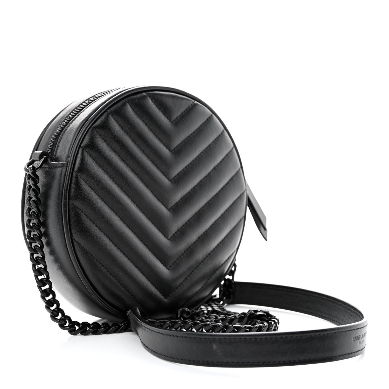 Saint Laurent Calfskin Matelasse Chevron Round Vinyle Camera Bag Black 3 of 10