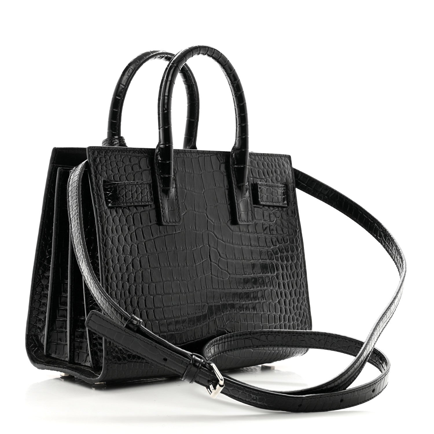 Saint Laurent Calfskin Crocodile Embossed Nano Sac De Jour Black 3 of 10