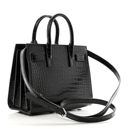 Saint Laurent Calfskin Crocodile Embossed Nano Sac De Jour Black 3 of 10