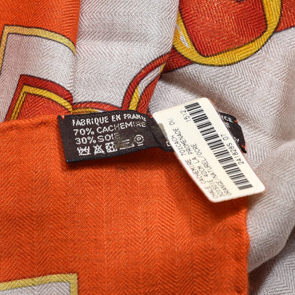 Hermes Cashmere Silk La Promenade Du Matin Shawl 140 Orange Naturel Ocre 6 of 7