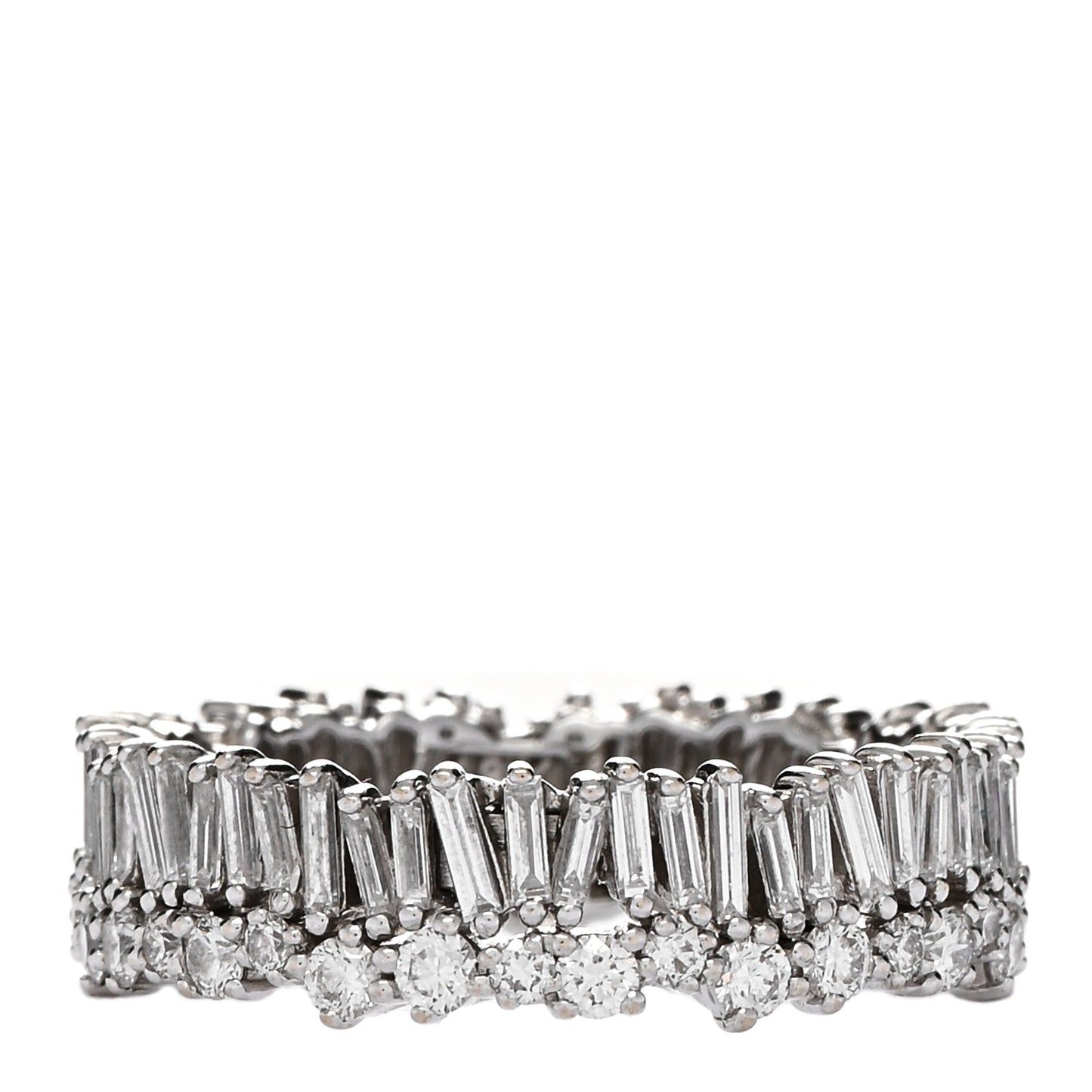 18K White Gold Diamond Classic Short Stack Eternity Band Ring 52 6