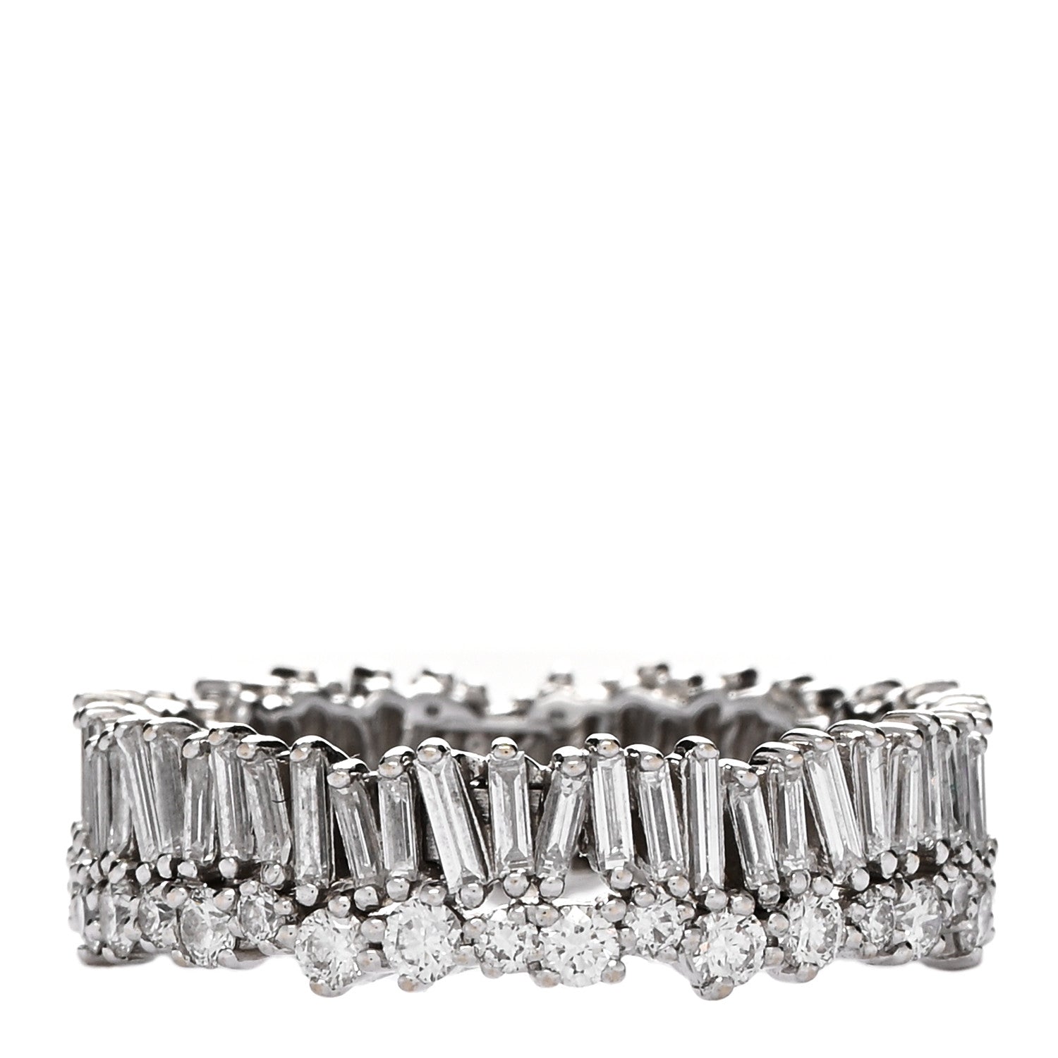 Suzanne Kalan 18K White Gold Diamond Classic Short Stack Eternity Band Ring 52 6 2 of 4