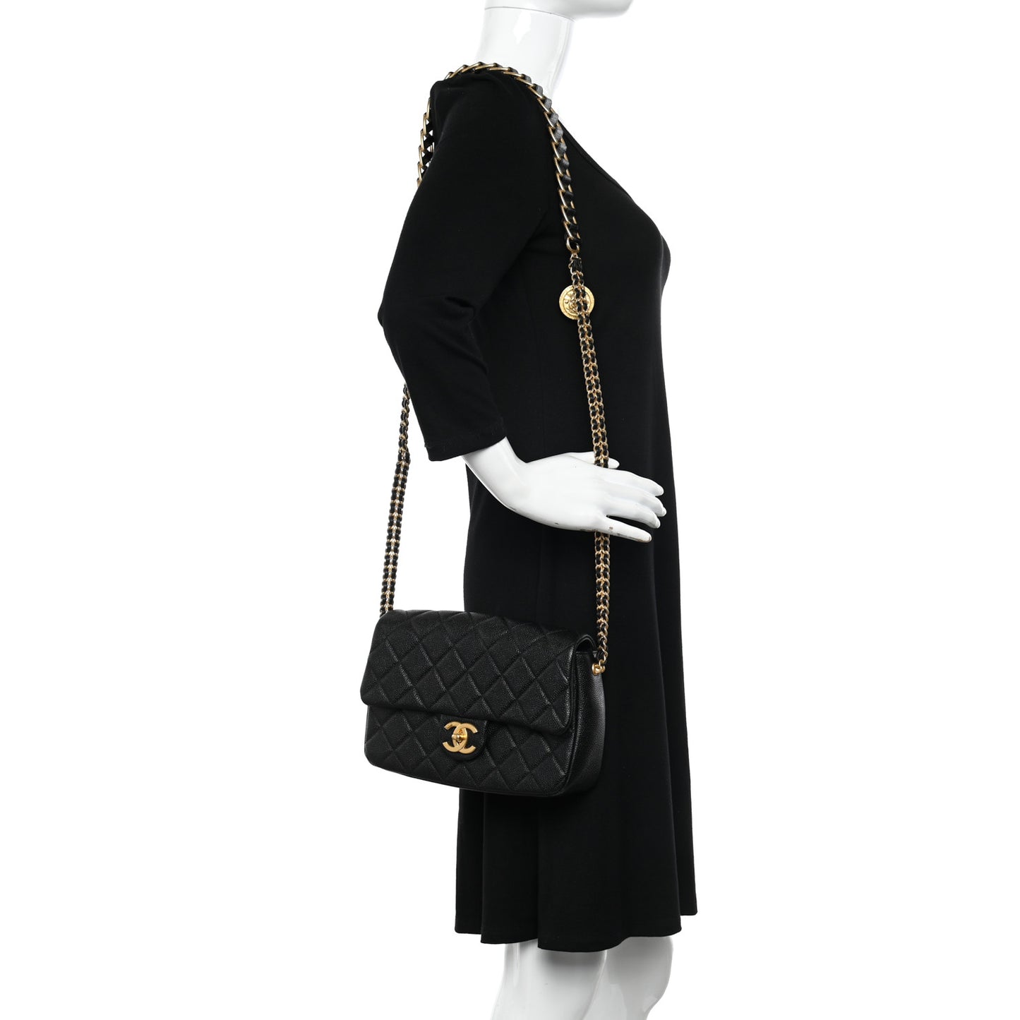 Caviar Quilted Chain Soul Flap Black