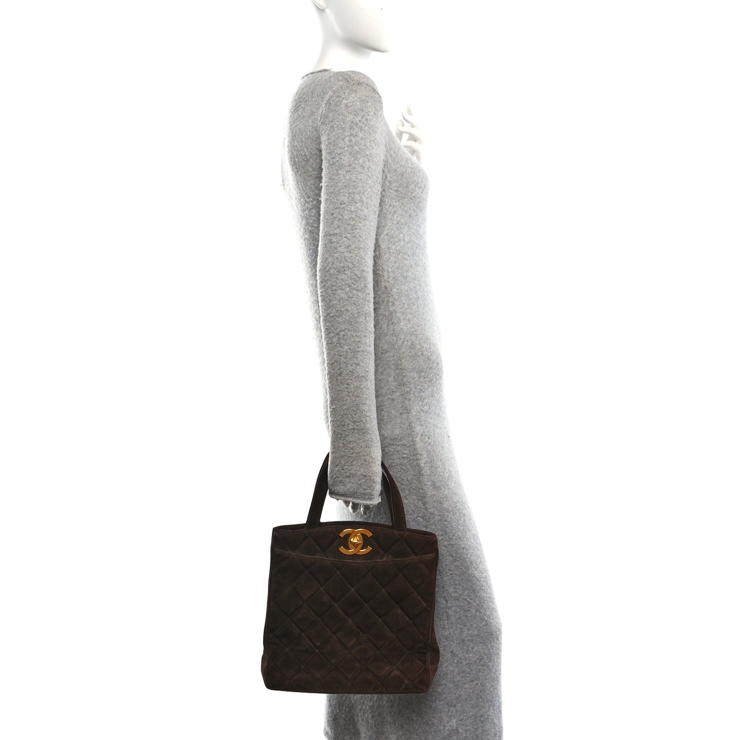 Suede Quilted Tote Brown