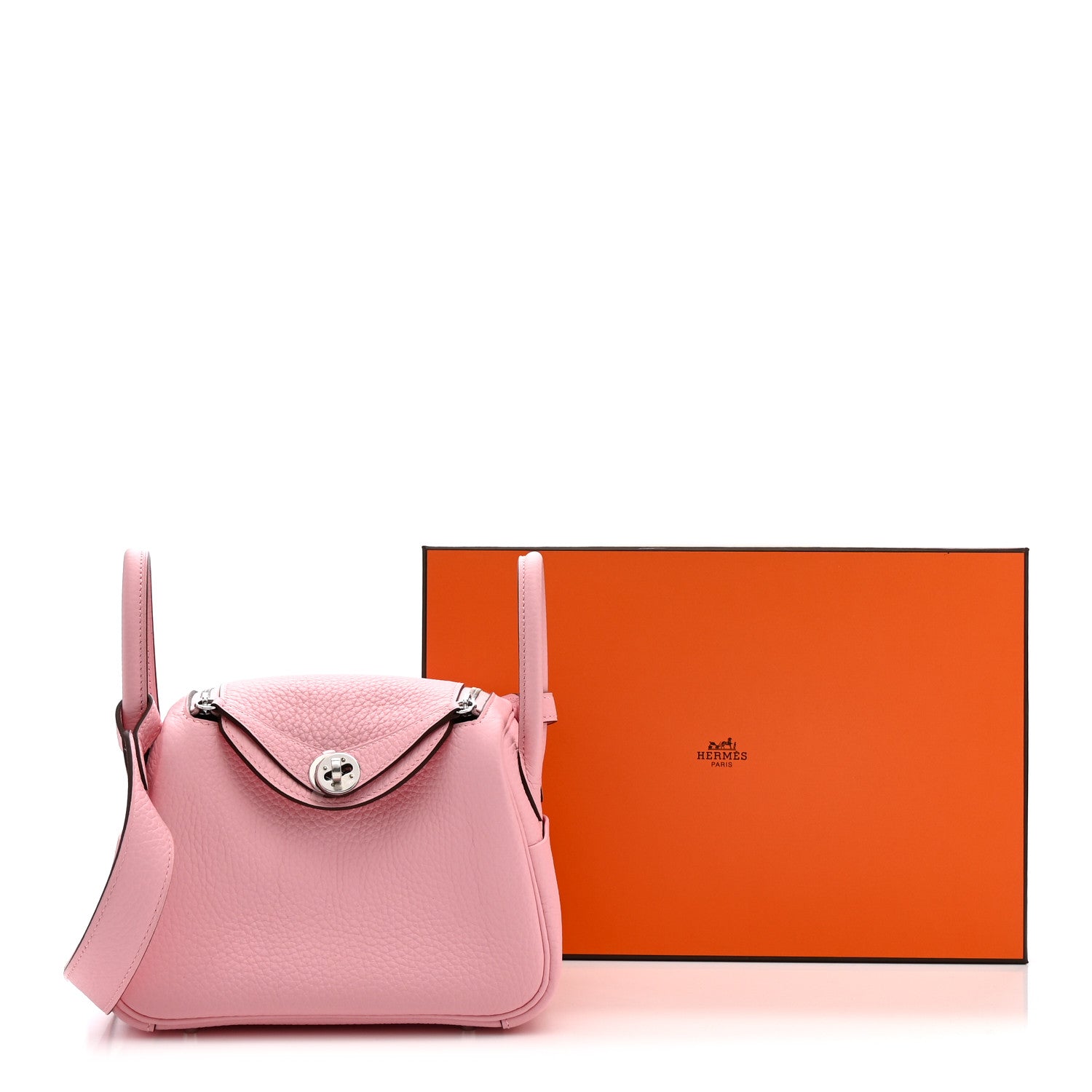 Hermes Taurillon Clemence Verso Mini Lindy 20 Rose Sakura Gris