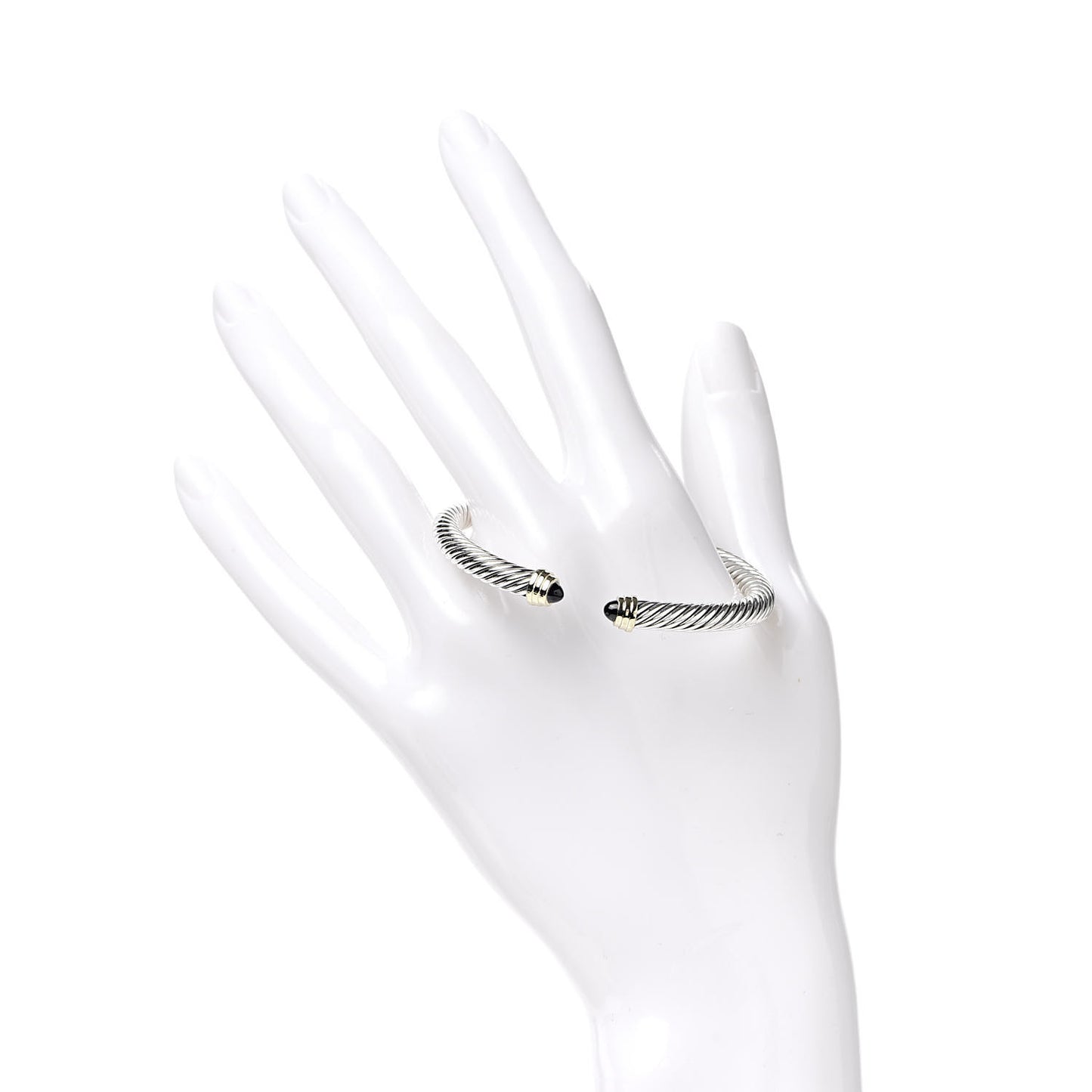 Sterling Silver 14K Yellow Gold Black Onyx 5mm Cable Classics Petite Color Bracelet