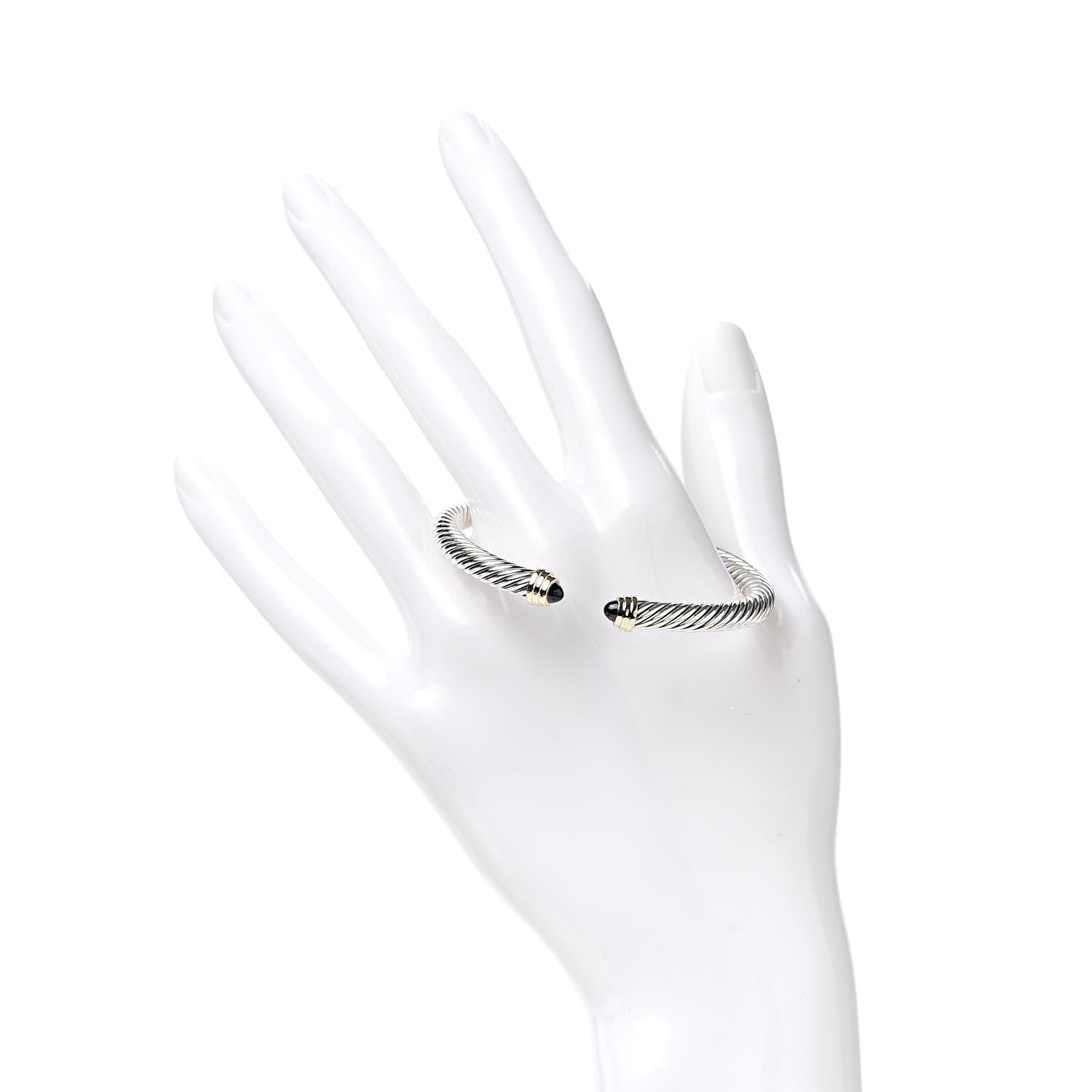 David Yurman Sterling Silver 14K Yellow Gold Black Onyx 5mm Cable Classics Petite Color Bracelet 2 of 5