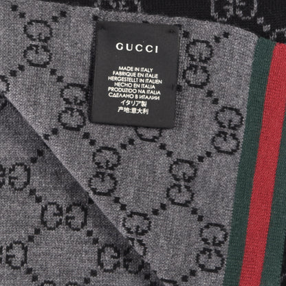 Gucci Wool Tricot GG Monogram Web Solange Scarf Black Medium Grey 4 of 4