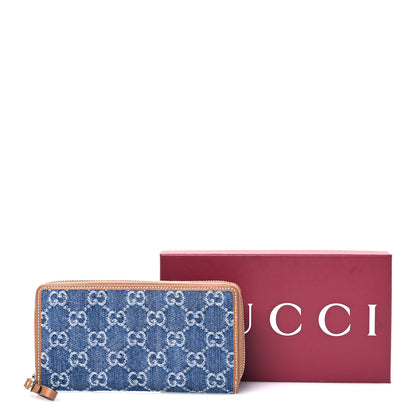 Gucci New Denim GG Monogram  Zip Around Continental Wallet  Blue Tea Cuir 7 of 7