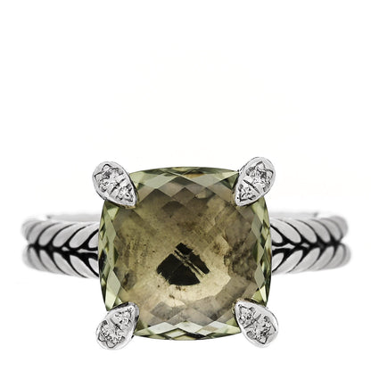 David Yurman Sterling Silver Diamond Prasiolite 11mm Chatelaine Ring 54 7 1 of 5