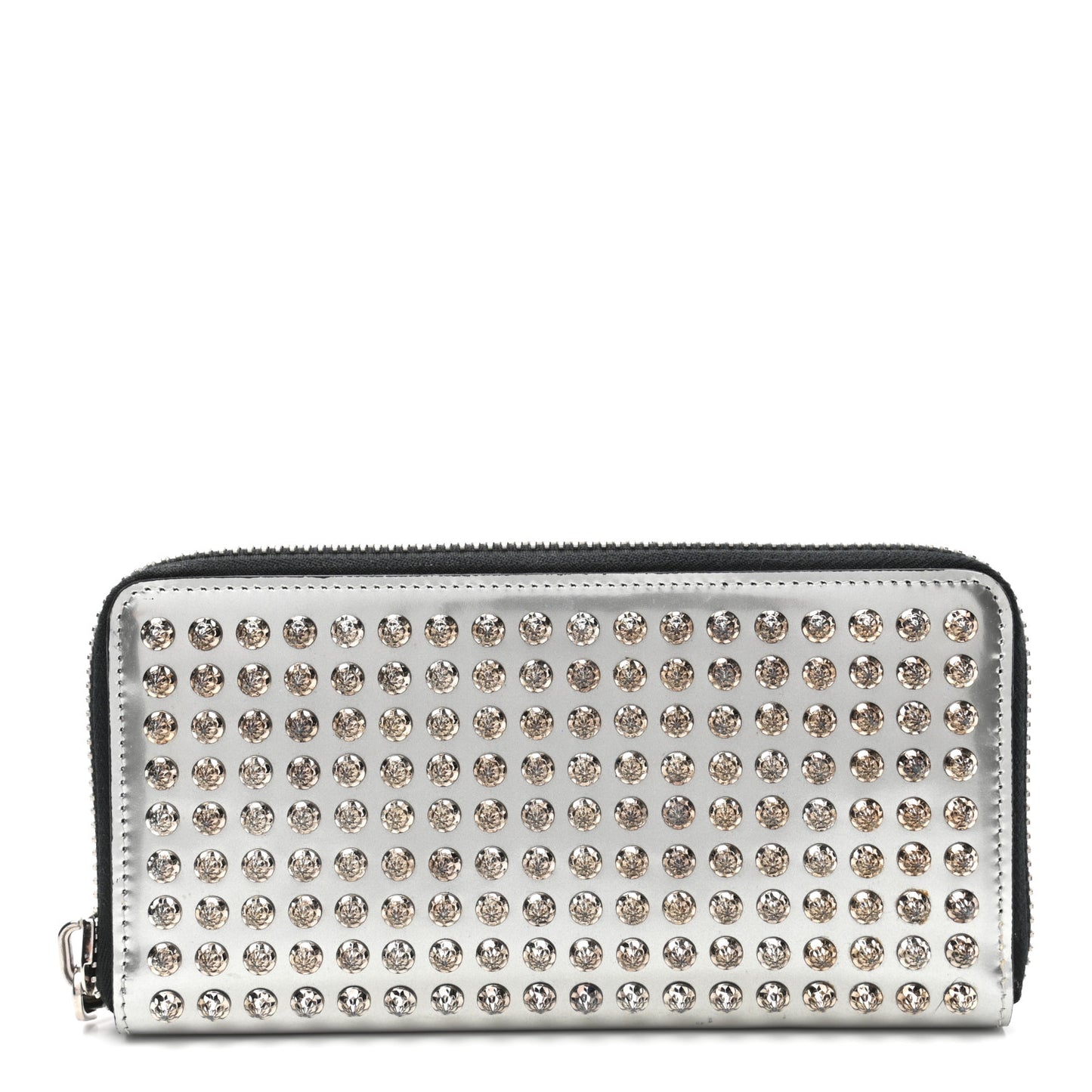 Metallic Specchio Panettone Spiked Zip Around Wallet Silver
